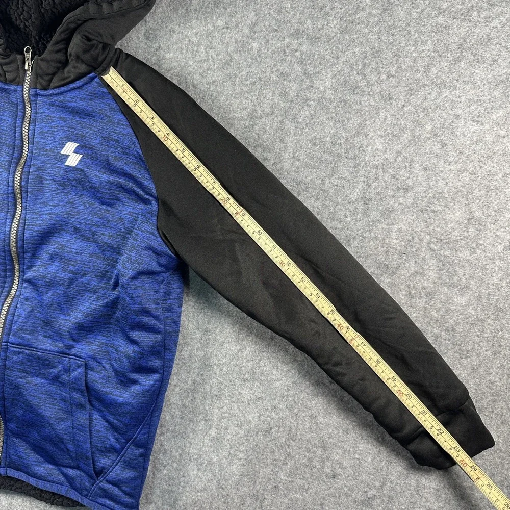 The Children's Place Place Sport Hoodie L 10/12 Blue Black Sherpa Lined Full Zip